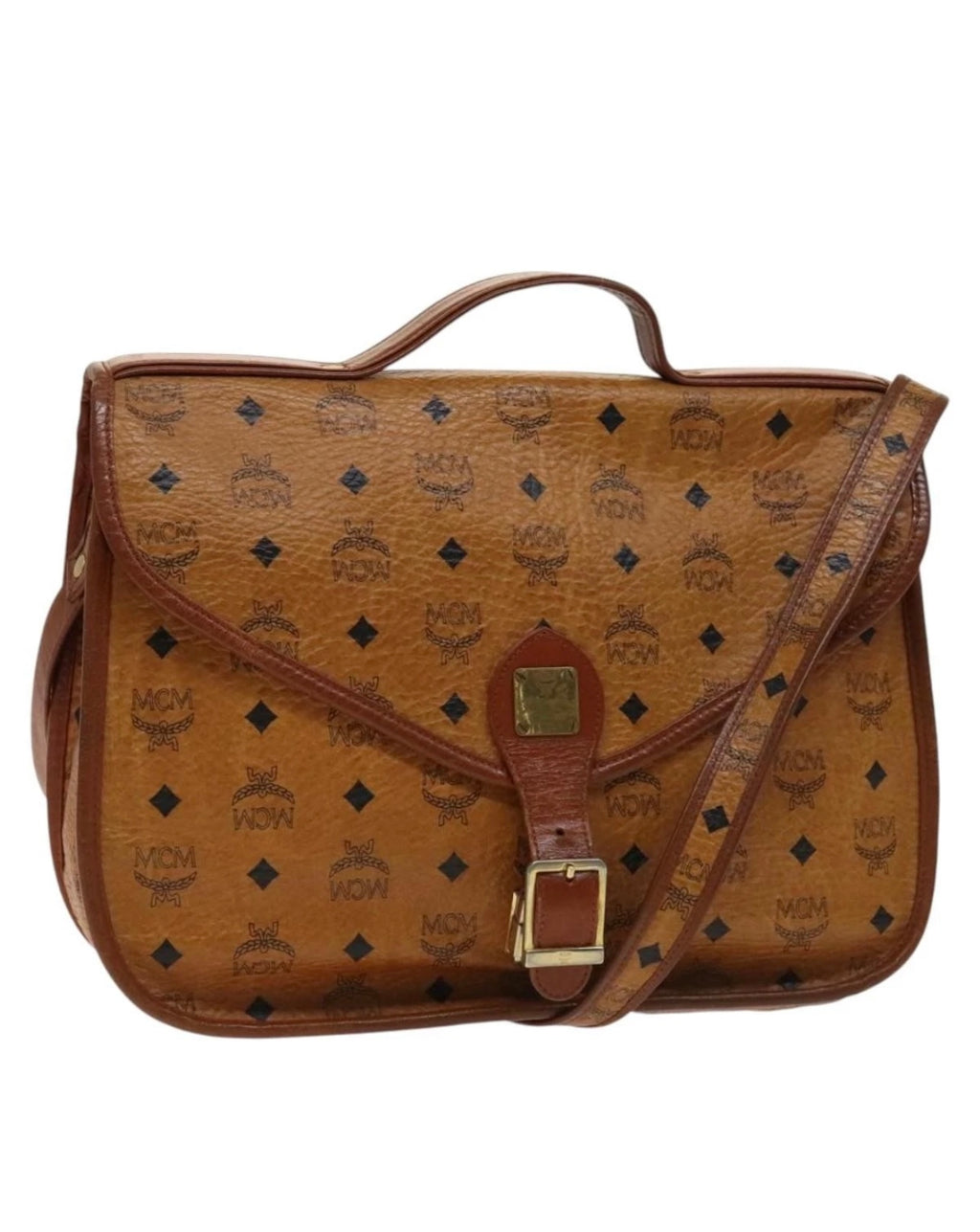 MCM Logogram Vicetos Hand Bag PVC Leather 2way Brown Gold