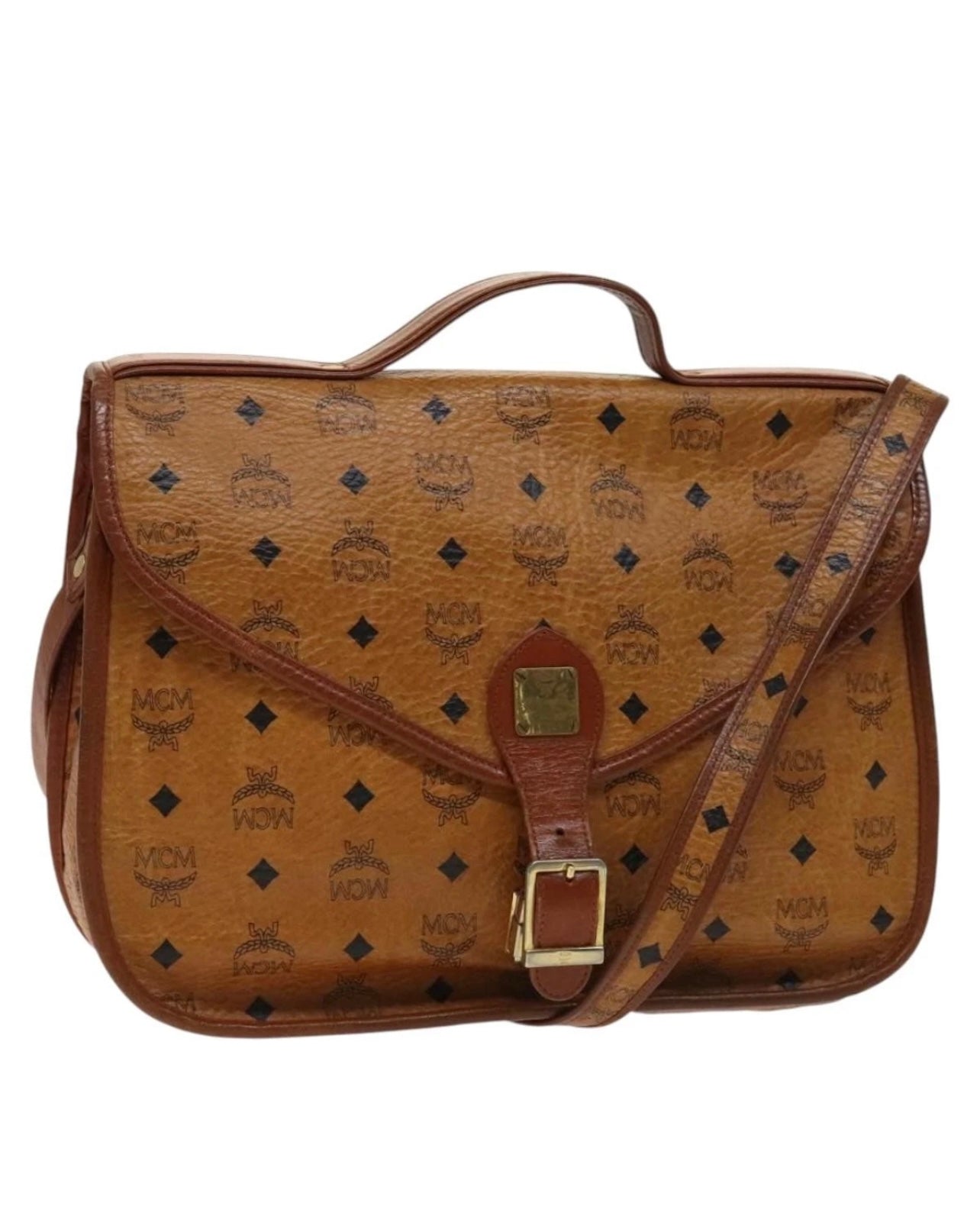 MCM Logogram Vicetos Hand Bag PVC Leather 2way Brown Gold