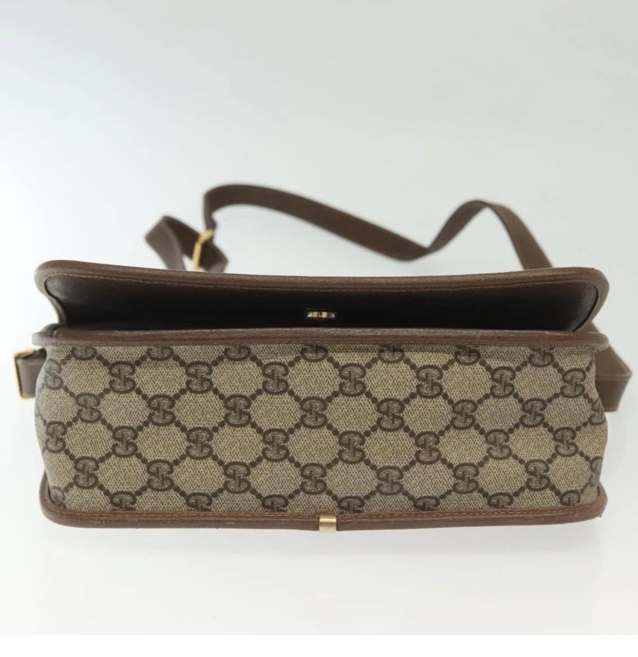 GUCCI GG Supreme Web Sherry Line Bag PVC Beige Gold