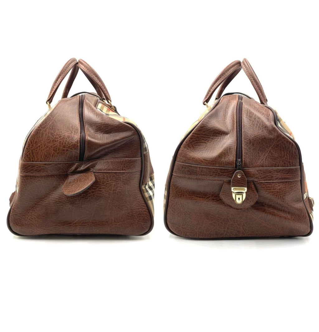 Burberry Nova Check Boston Bag Large Travel Bag Canvas Leather
