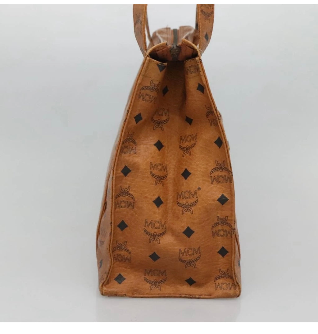 MCM Logogram Vicetos Tote Bag PVC Leather Brown Gold Authentic