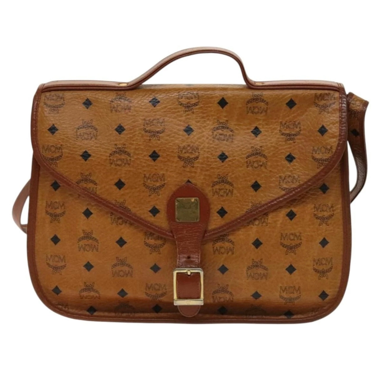 MCM Logogram Vicetos Hand Bag PVC Leather 2way Brown Gold