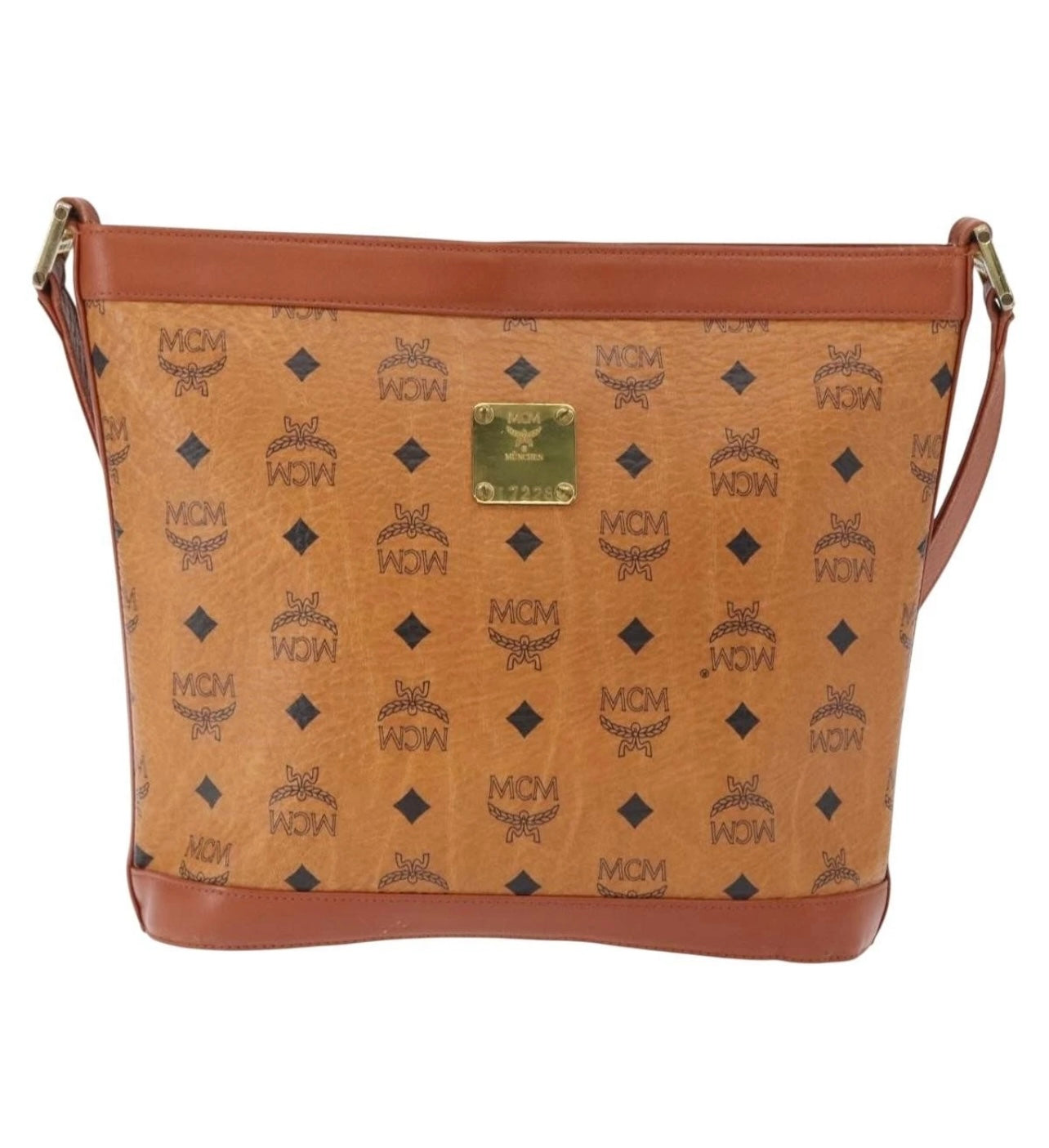 MCM Logogram Vicetos Shoulder Bag PVC Leather Brown Gold Authentic