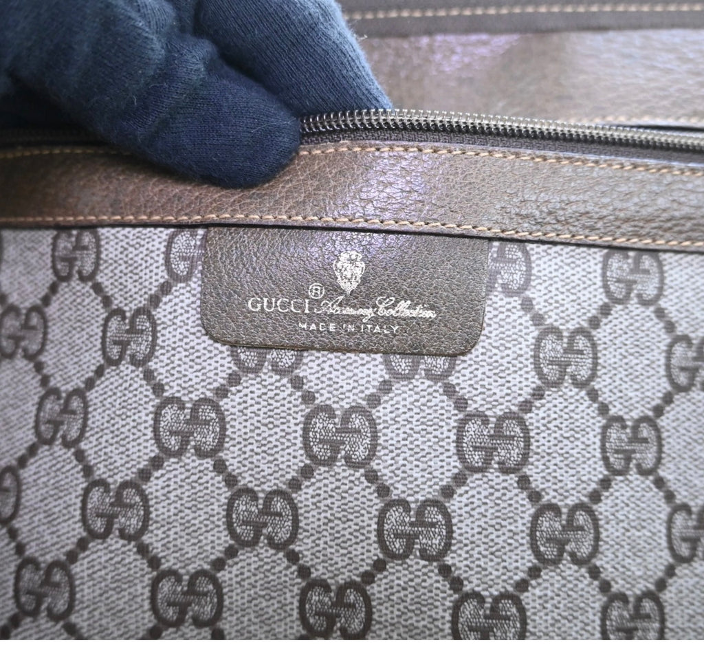 GUCCI Web Sherry Line Boston Bag PVC Leather Brown