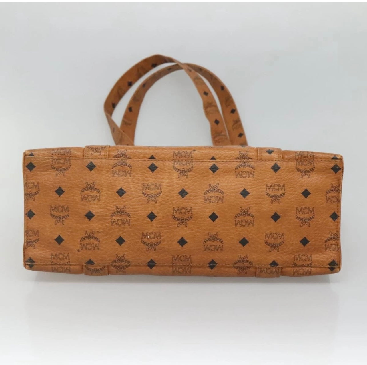 MCM Logogram Vicetos Tote Bag PVC Leather Brown Gold Authentic