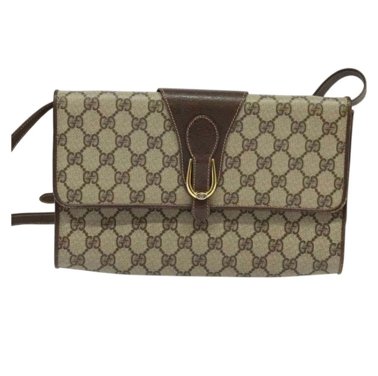 GUCCI GG Supreme Shoulder Bag PVC Beige Gold