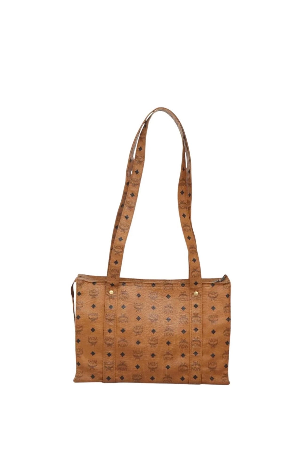 MCM Logogram Vicetos Tote Bag PVC Leather Brown Gold Authentic