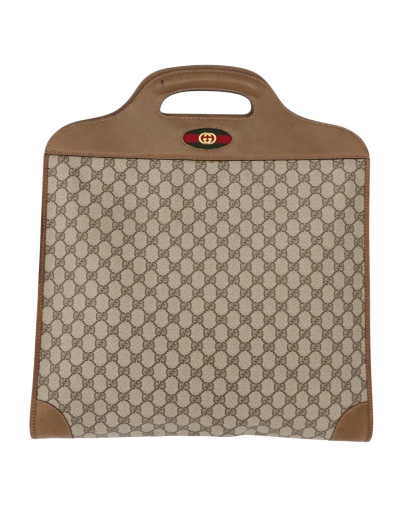 GUCCI GG Supreme Web Sherry Line Hand Bag PVC Beige