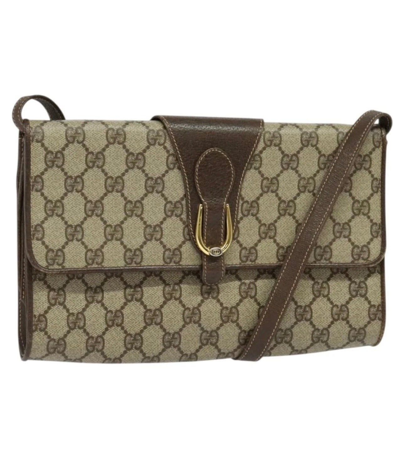 GUCCI GG Supreme Shoulder Bag PVC Beige Gold