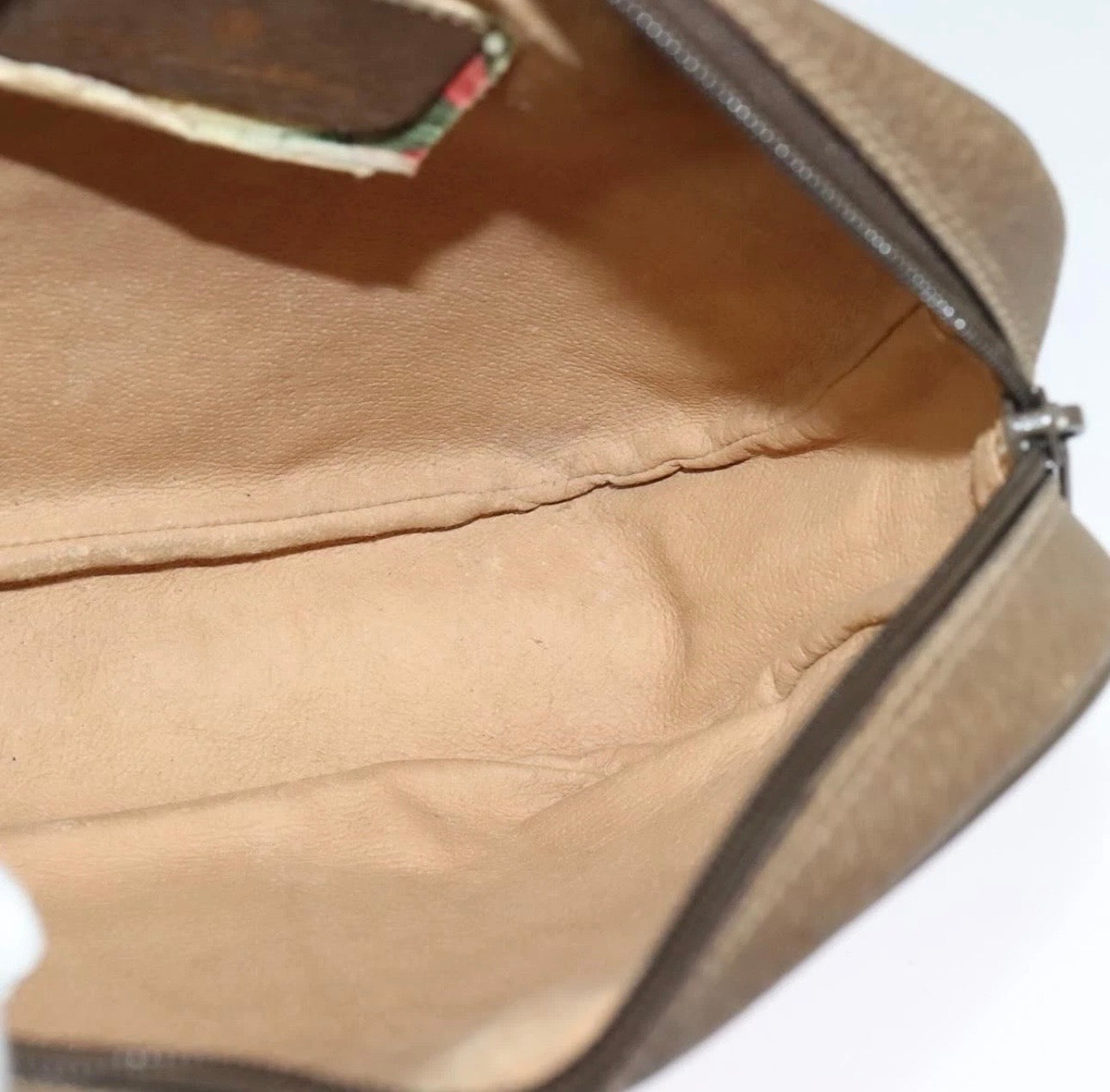 GUCCI GG Supreme Web Sherry Line Clutch Bag PVC Beige Gold