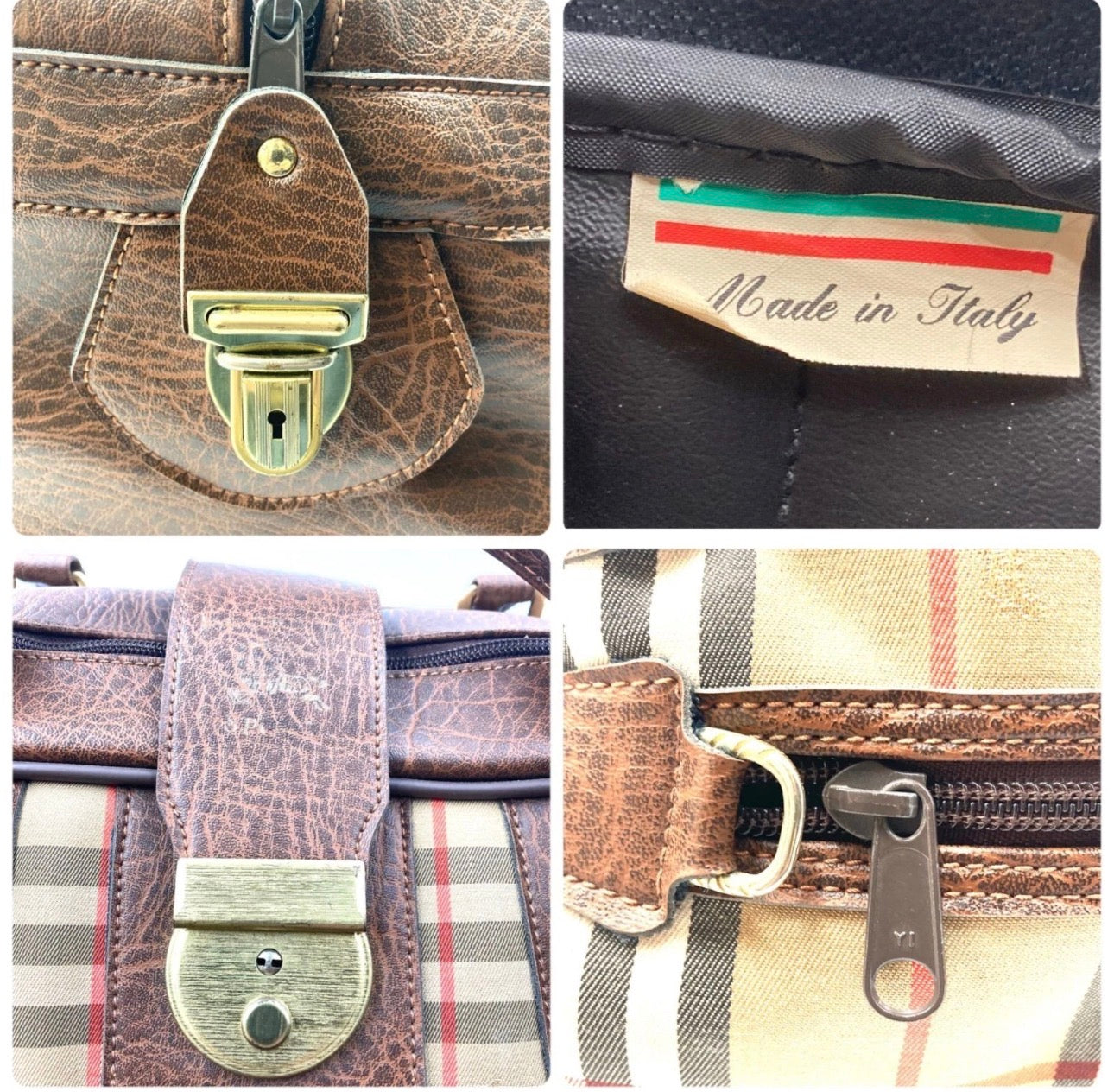 Burberry Nova Check Boston Bag Large Travel Bag Canvas Leather