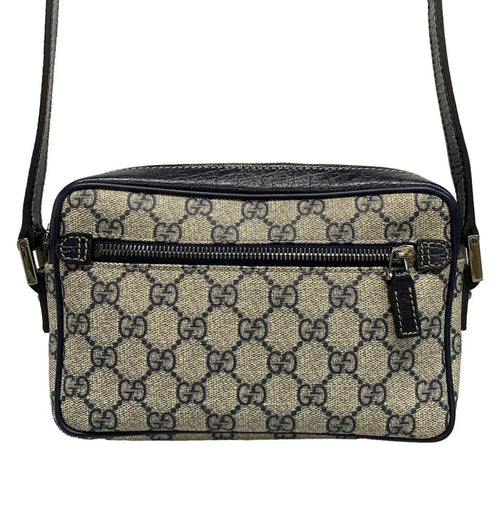 GUCCI GG Supreme Sherry Line Shoulder Bag PVC Navy Silver Red