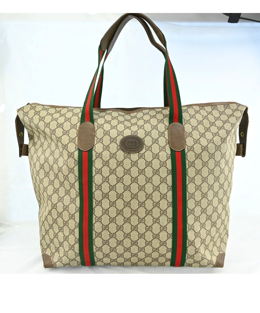 GUCCI Web Sherry Line Boston Bag PVC Leather Brown