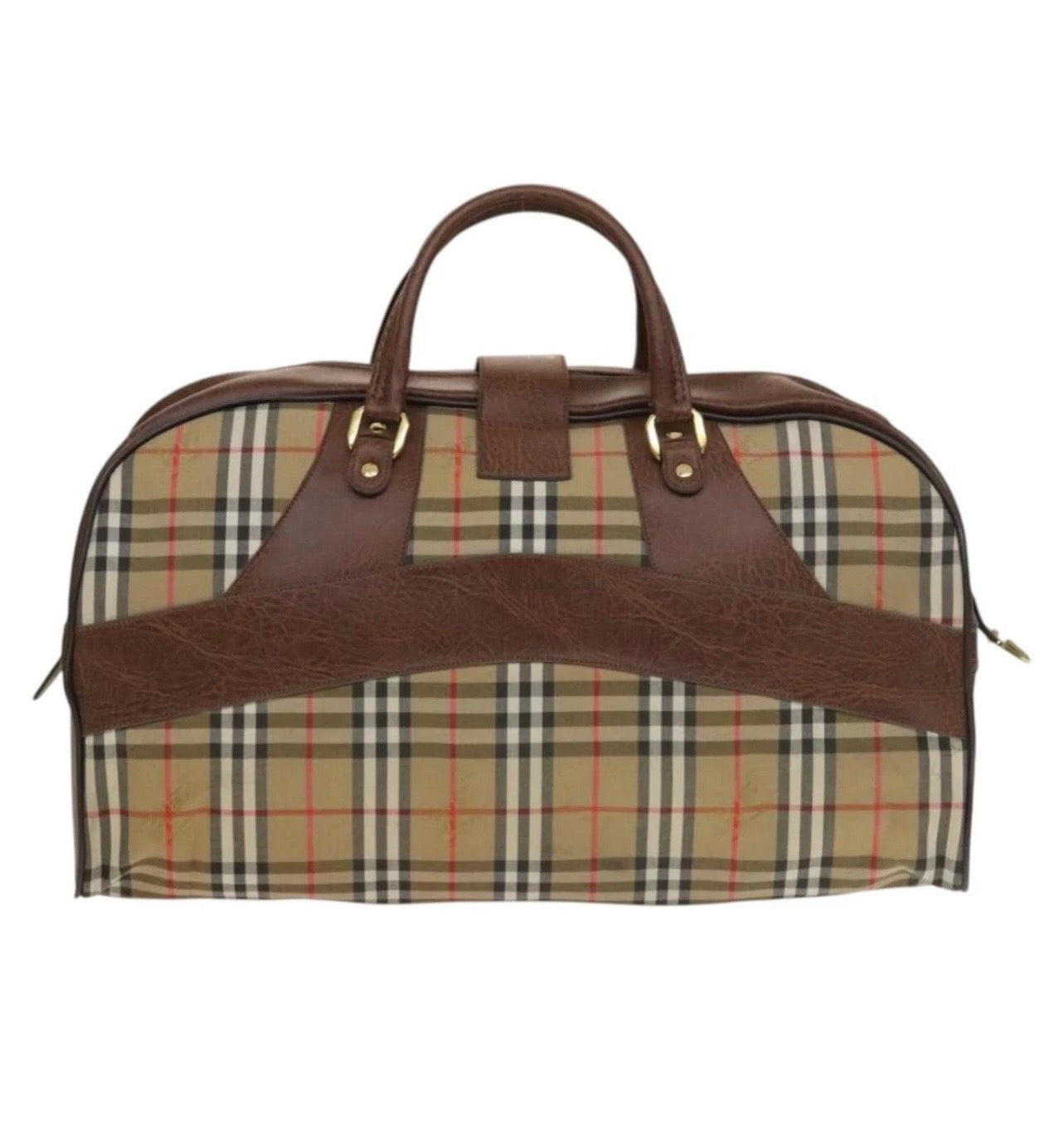 Burberrys Nova Check Boston Bag Canvas Beige Gold
