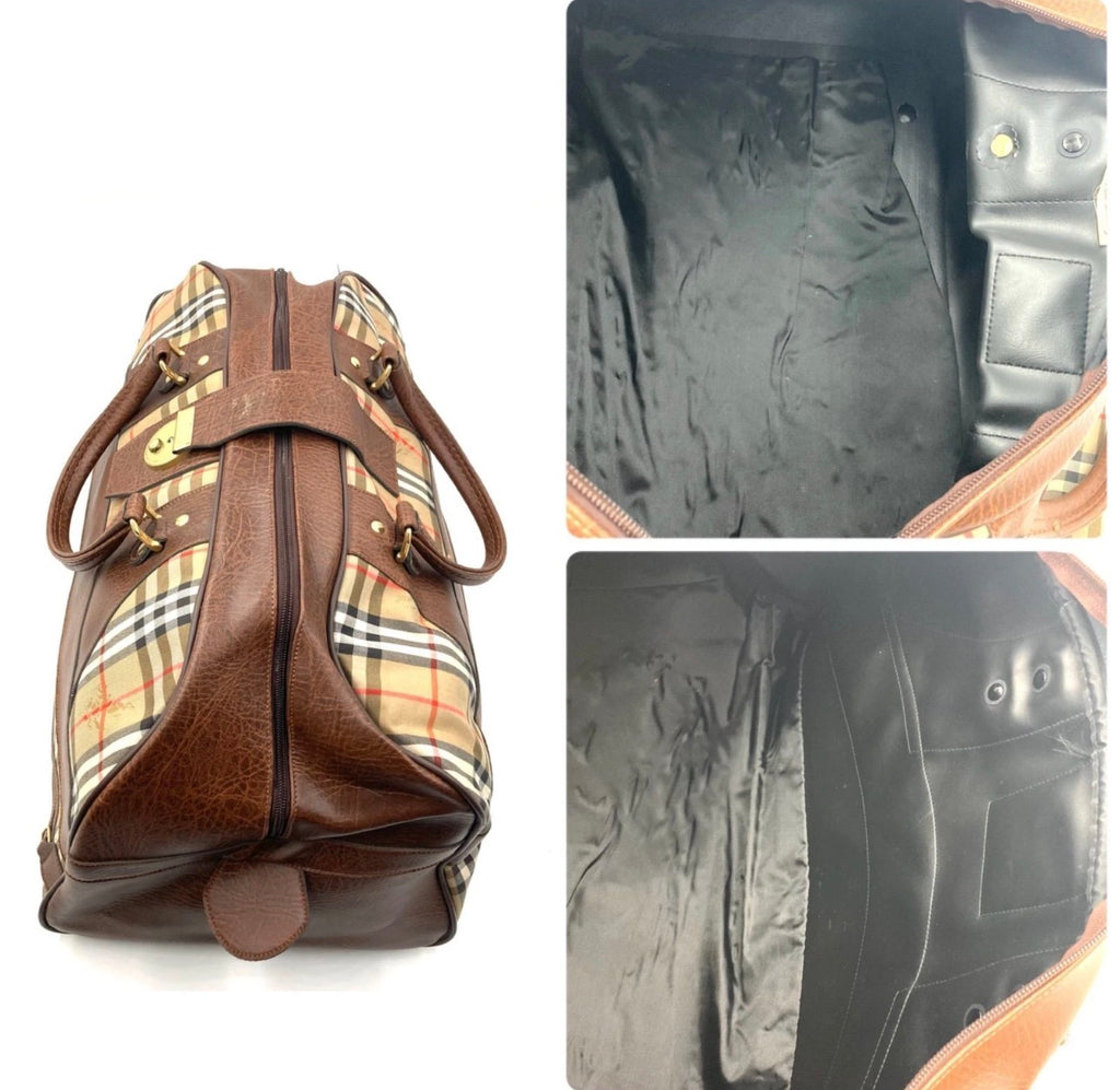 Burberry Nova Check Boston Bag Large Travel Bag Canvas Leather