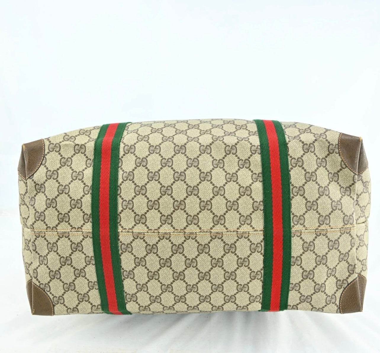 GUCCI Web Sherry Line Boston Bag PVC Leather Brown