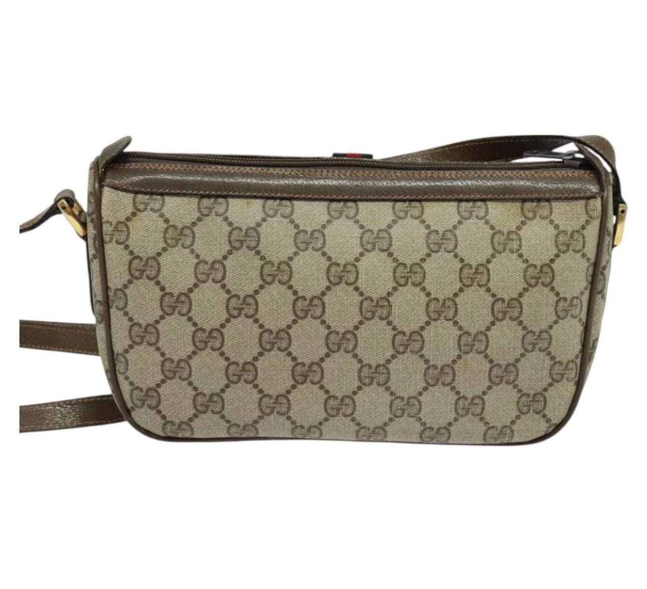 GUCCI GG Supreme Web Sherry Line Bag PVC Beige Gold Authentic
