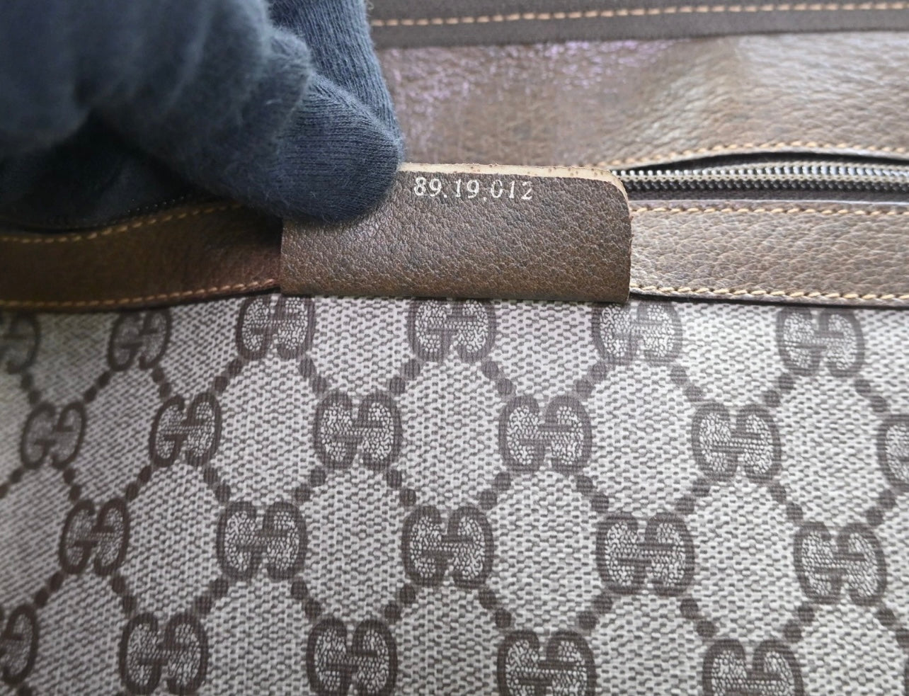 GUCCI Web Sherry Line Boston Bag PVC Leather Brown