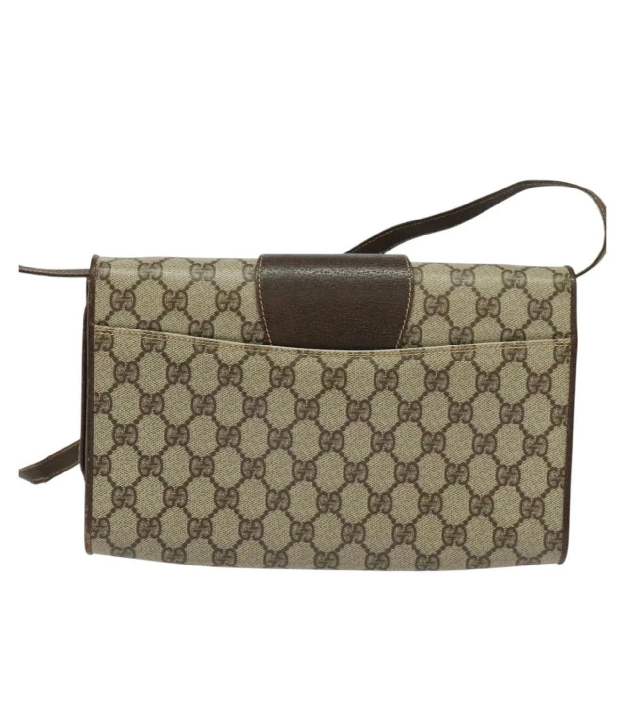 GUCCI GG Supreme Shoulder Bag PVC Beige Gold