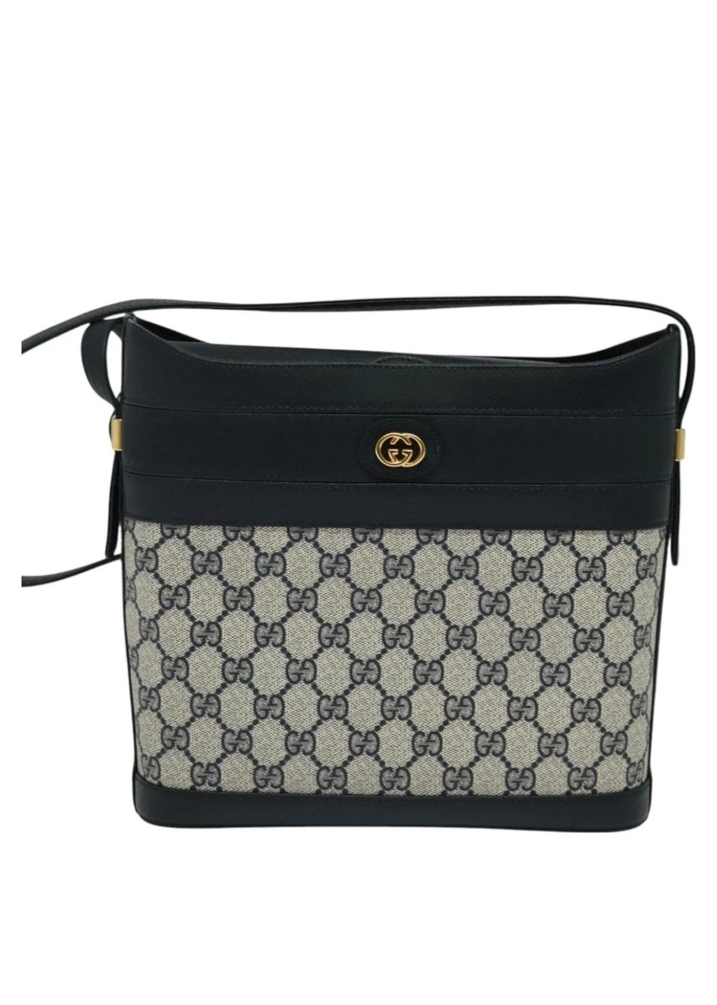 GUCCI GG Supreme Shoulder Bag PVC Navy Gold