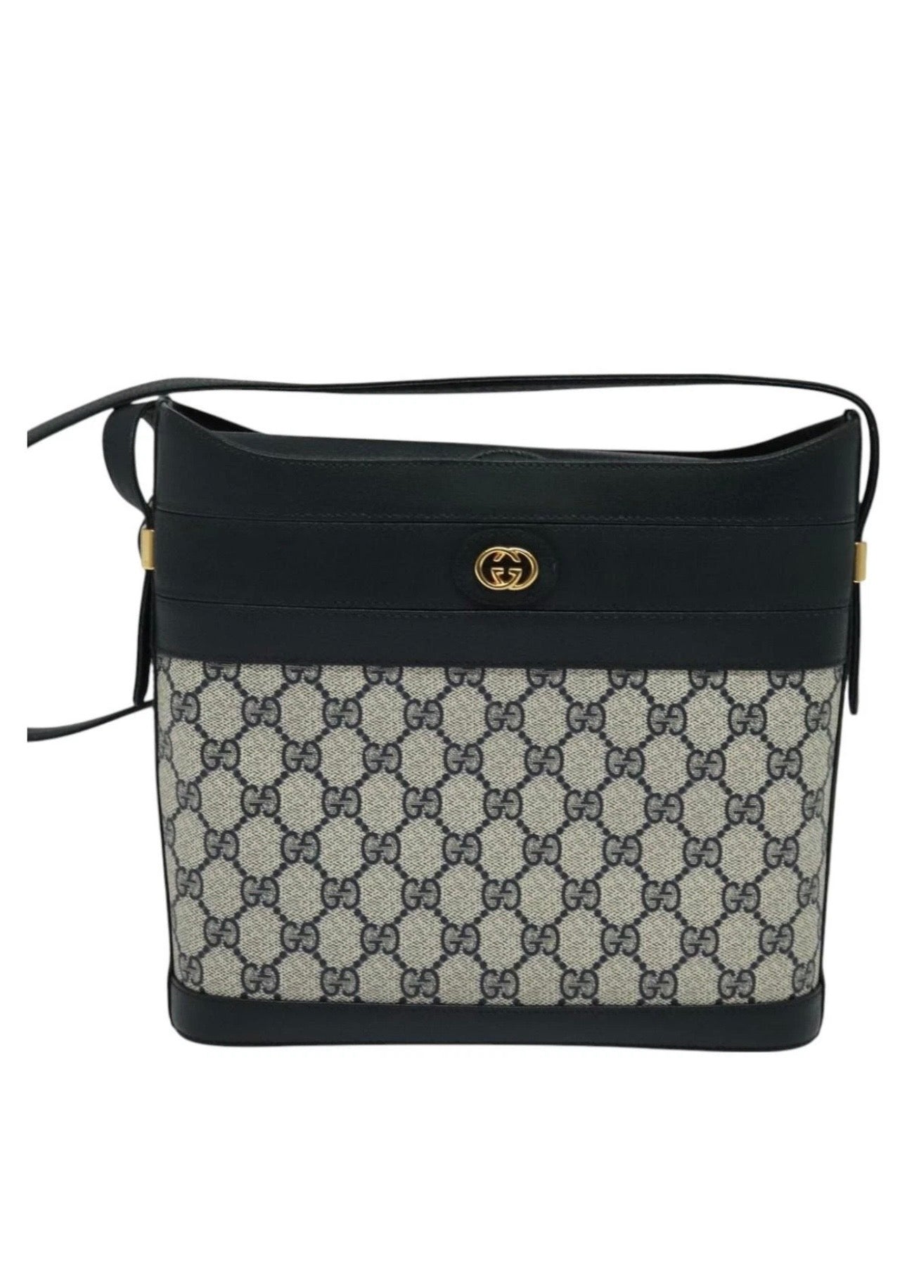 GUCCI GG Supreme Shoulder Bag PVC Navy Gold