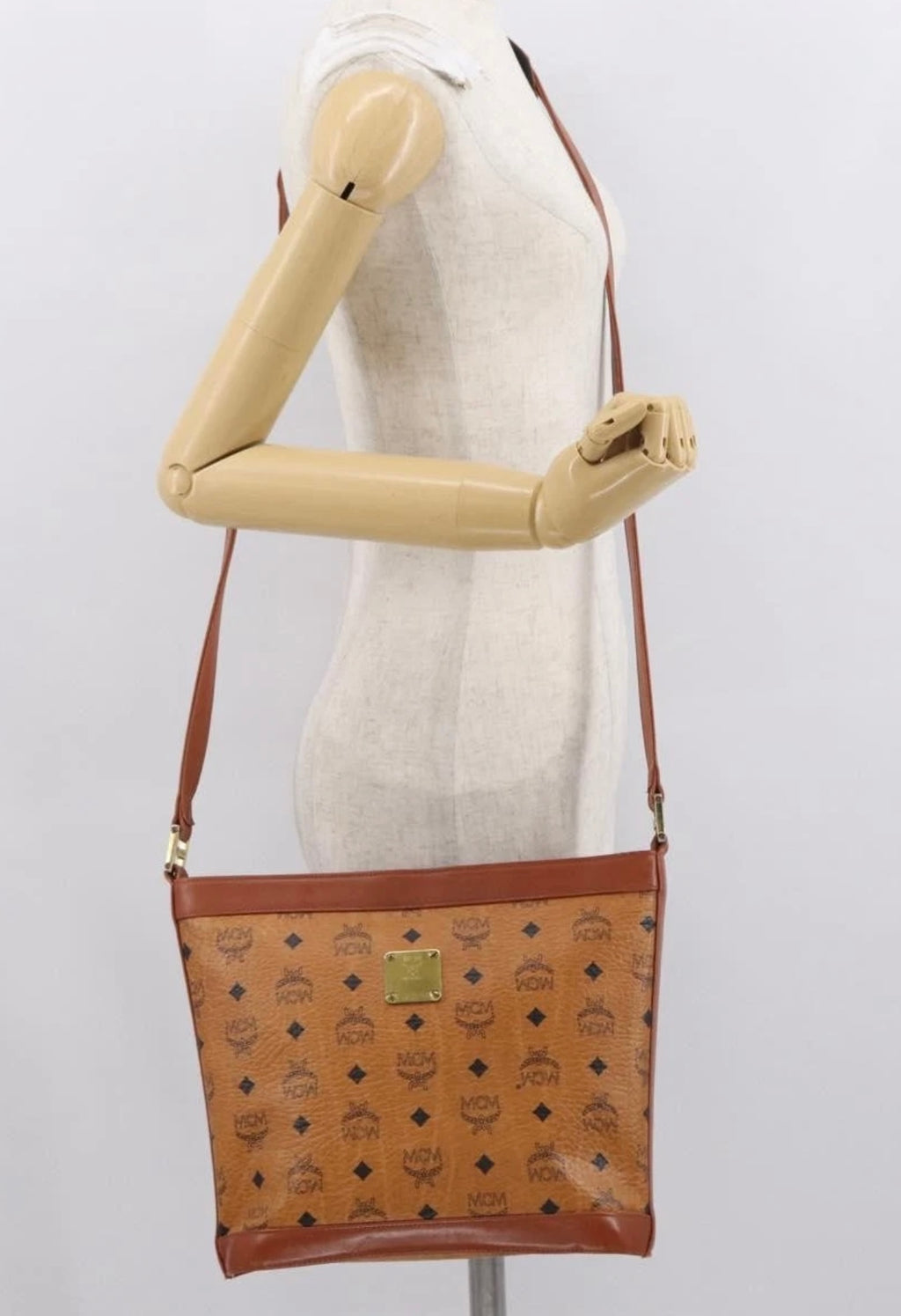 MCM Logogram Vicetos Shoulder Bag PVC Leather Brown Gold Authentic