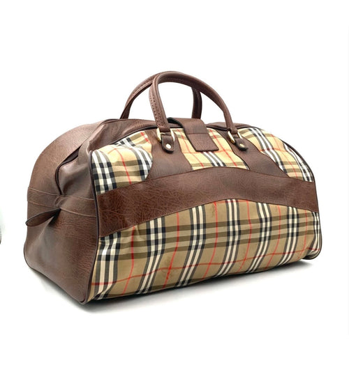 Burberry Nova Check Boston Bag Large Travel Bag Canvas Leather
