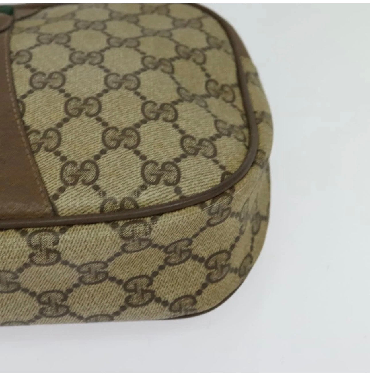 GUCCI GG Supreme Web Sherry Line Clutch Bag PVC Beige Gold