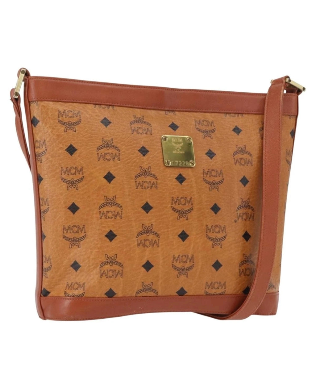 MCM Logogram Vicetos Shoulder Bag PVC Leather Brown Gold Authentic