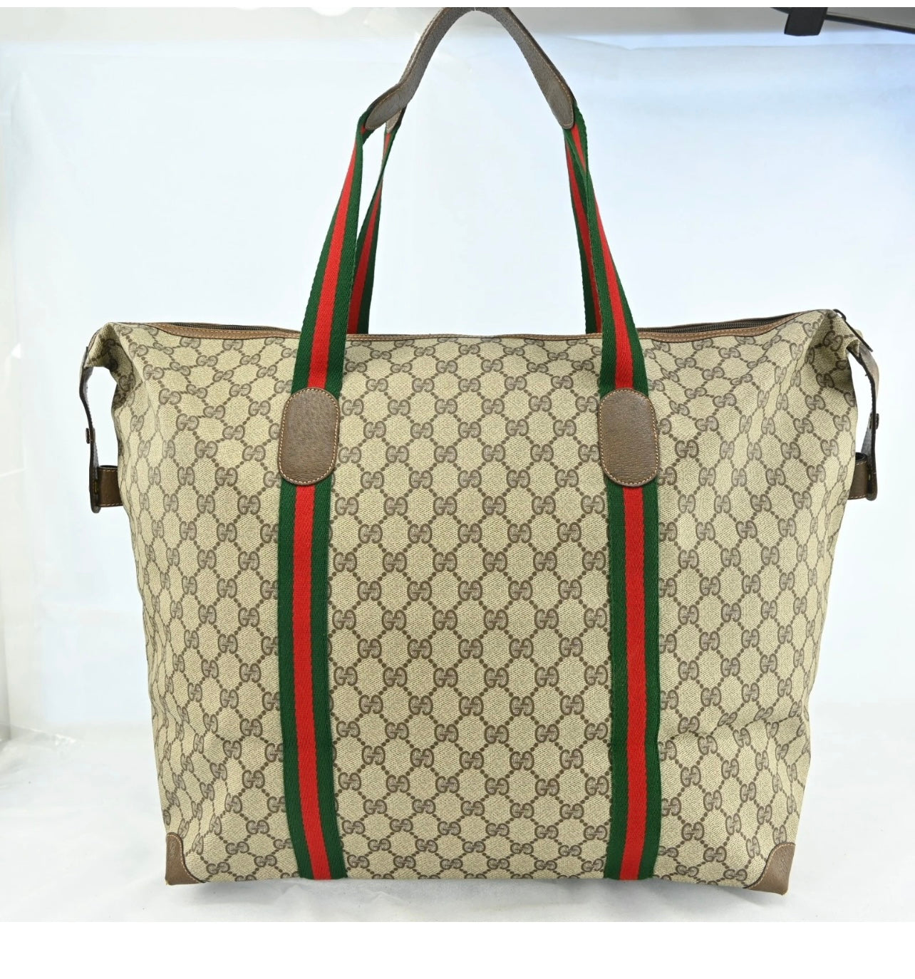 GUCCI Web Sherry Line Boston Bag PVC Leather Brown