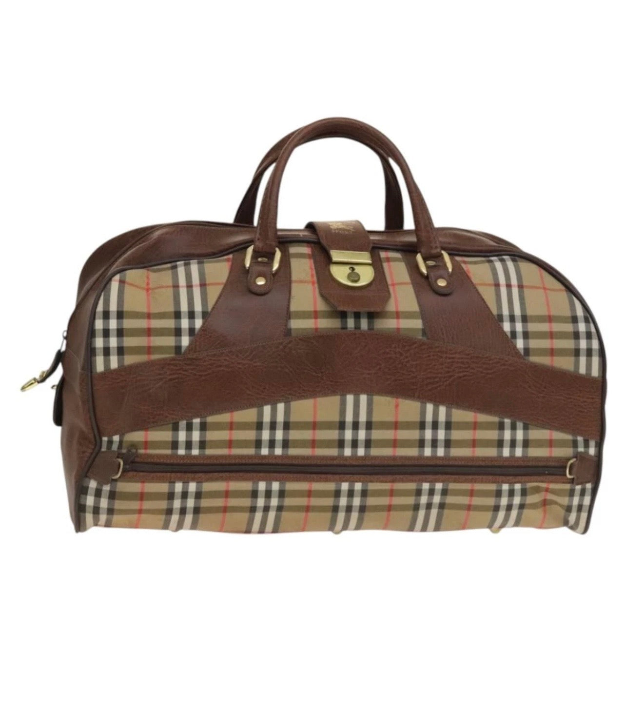 Burberrys Nova Check Boston Bag Canvas Beige Gold