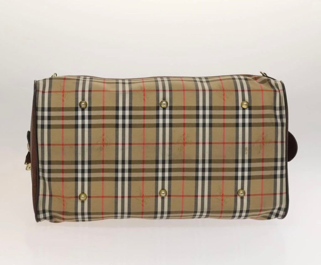 Burberrys Nova Check Boston Bag Canvas Beige Gold