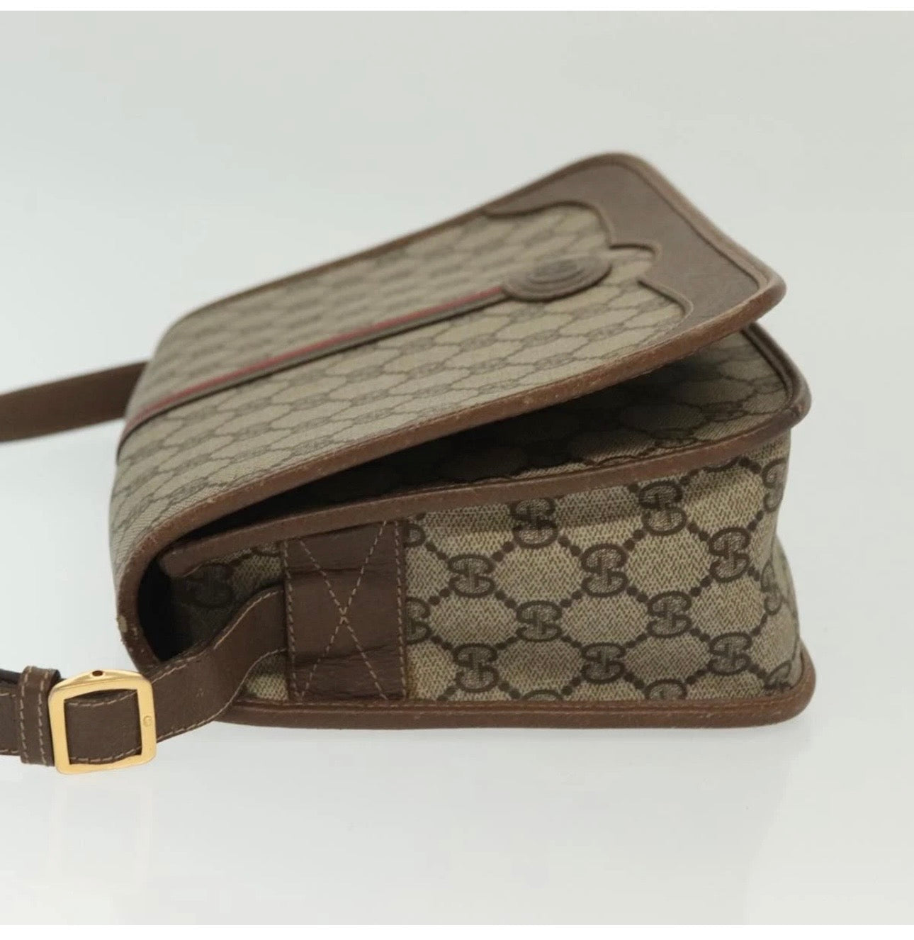 GUCCI GG Supreme Web Sherry Line Bag PVC Beige Gold
