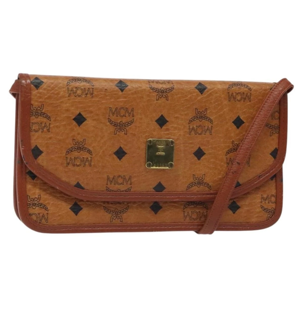 MCM Logogram Vicetos Shoulder Bag PVC Leather Brown Gold