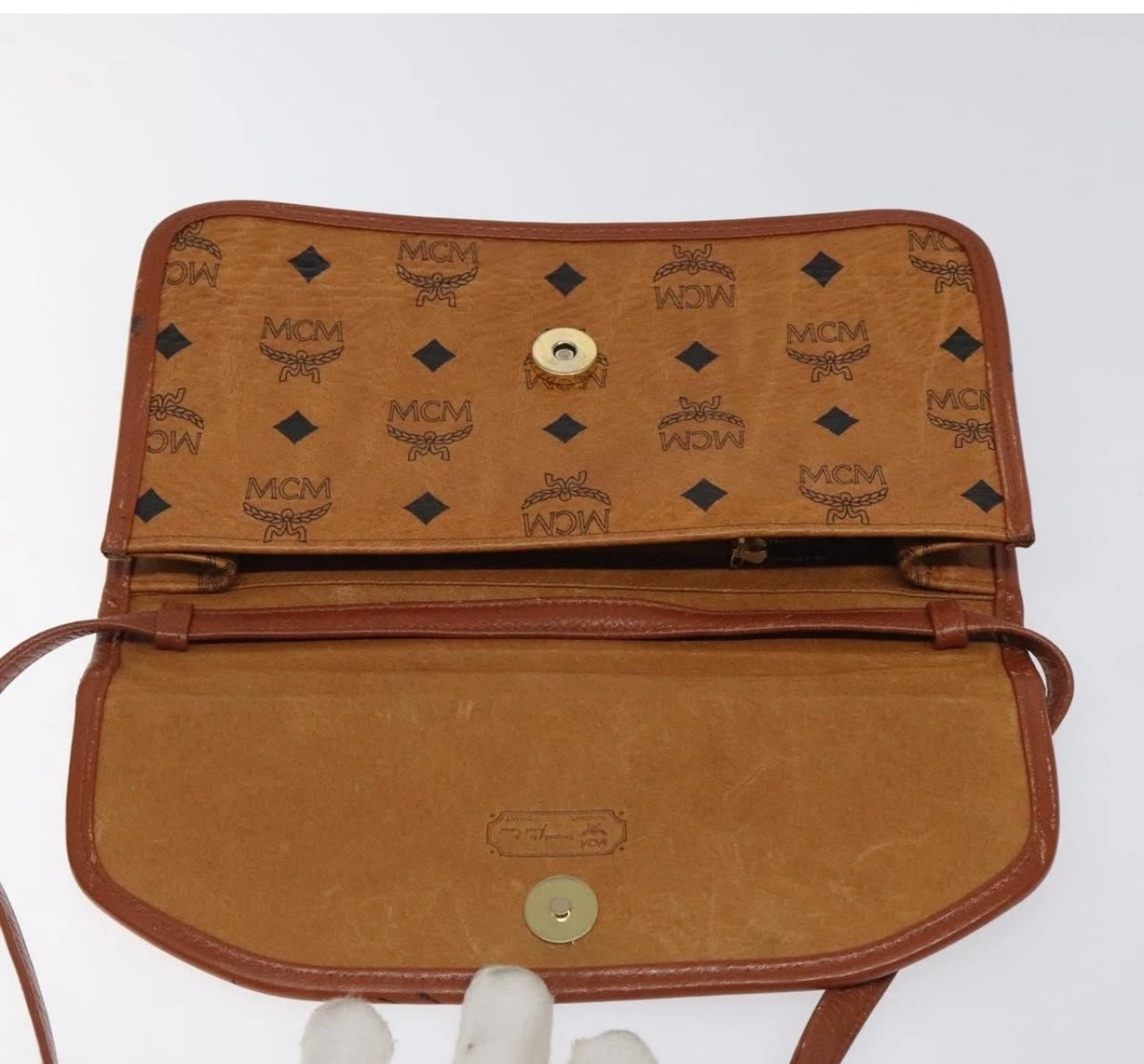 MCM Logogram Vicetos Shoulder Bag PVC Leather Brown Gold