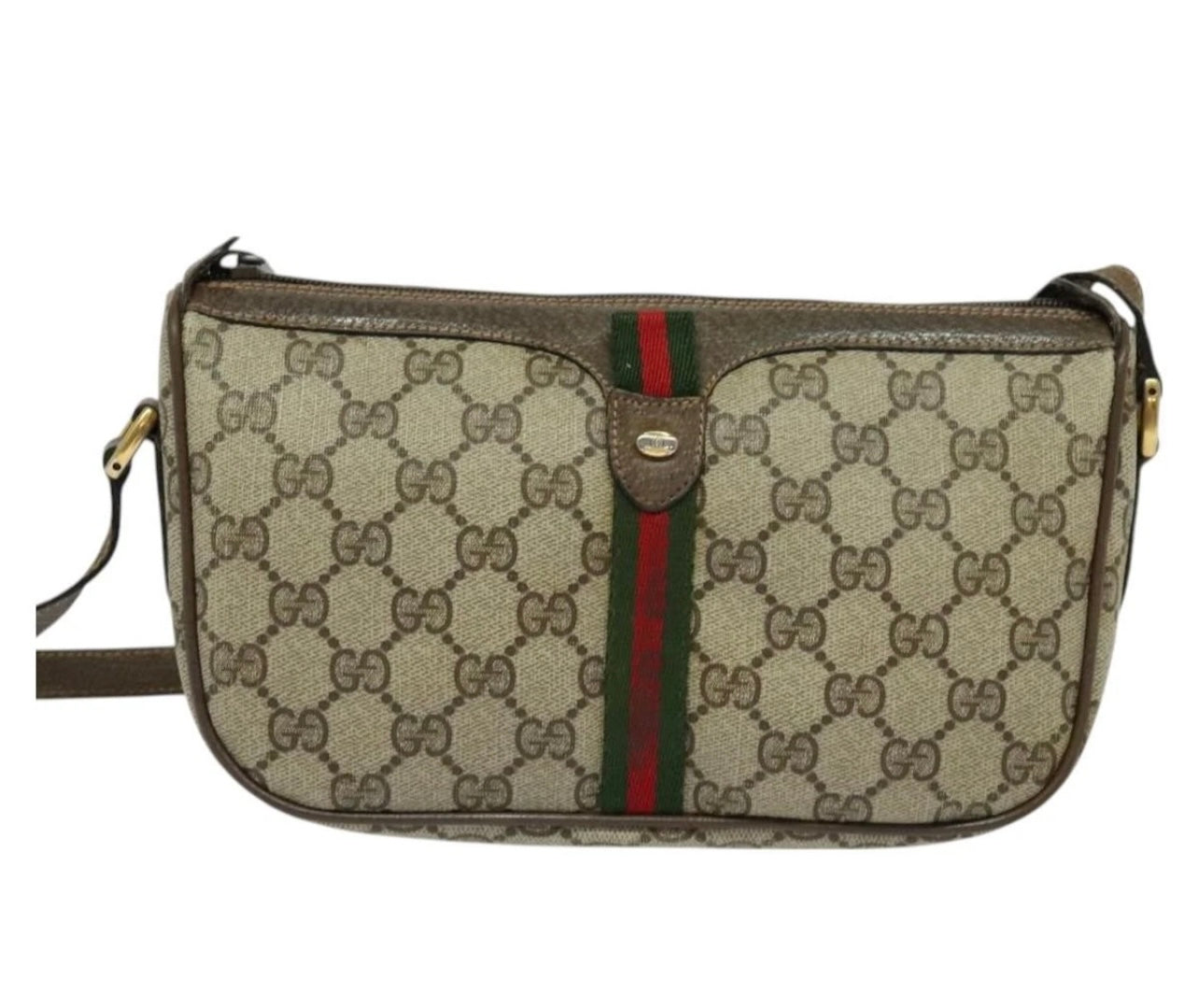 GUCCI GG Supreme Web Sherry Line Bag PVC Beige Gold Authentic