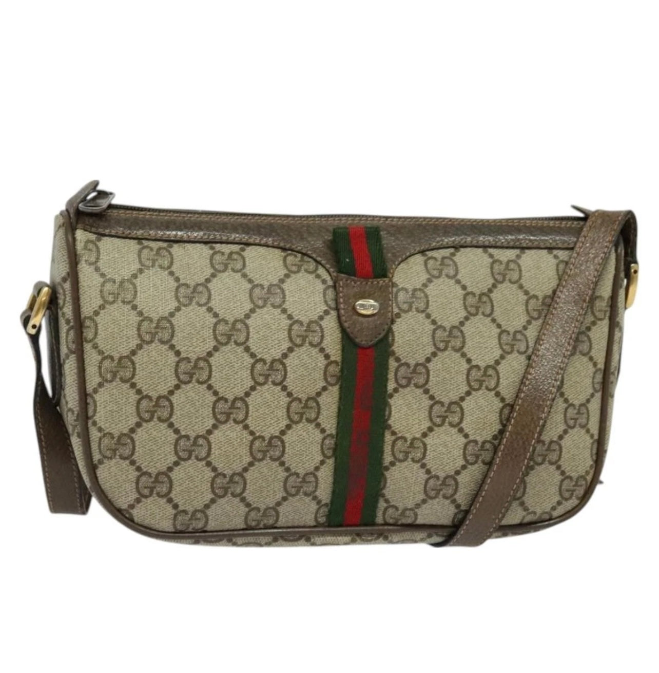 GUCCI GG Supreme Web Sherry Line Bag PVC Beige Gold Authentic