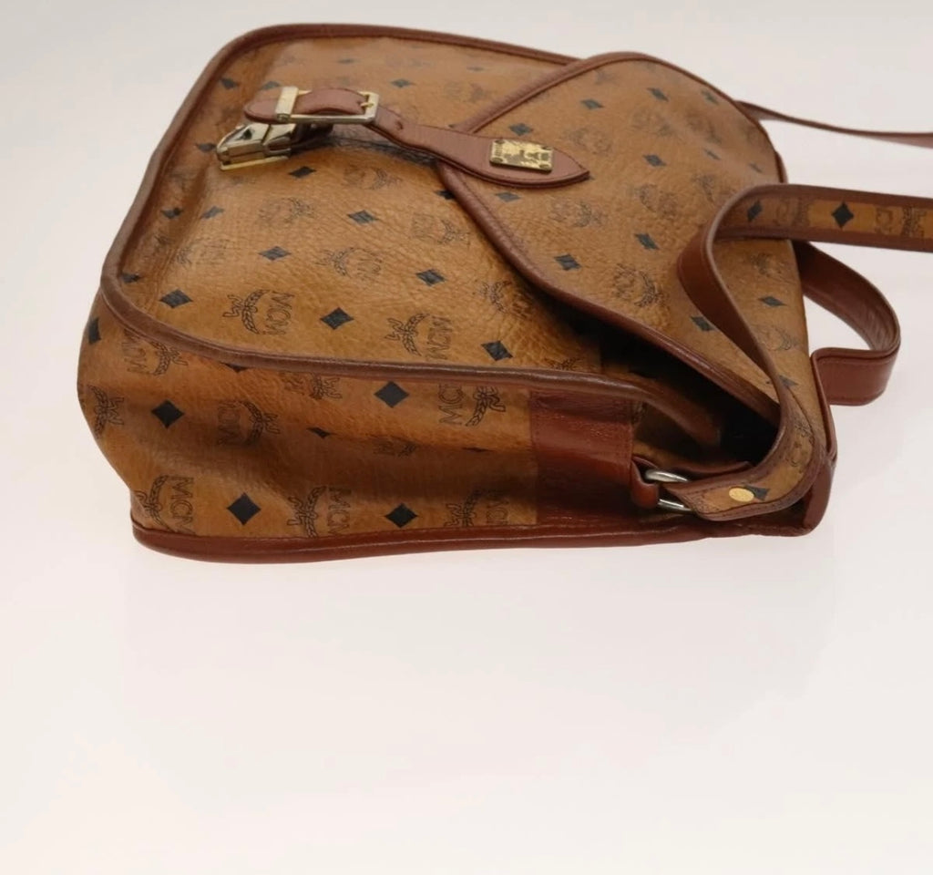 MCM Logogram Vicetos Hand Bag PVC Leather 2way Brown Gold