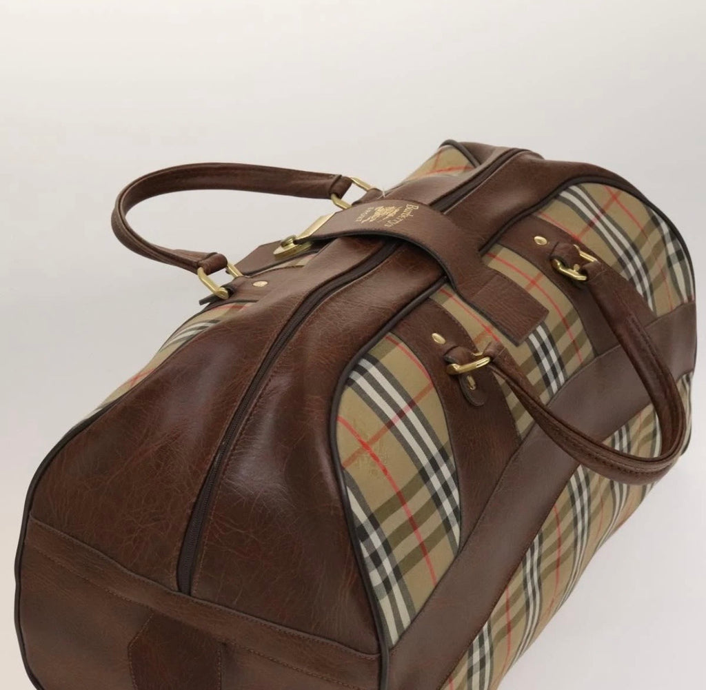 Burberrys Nova Check Boston Bag Canvas Beige Gold
