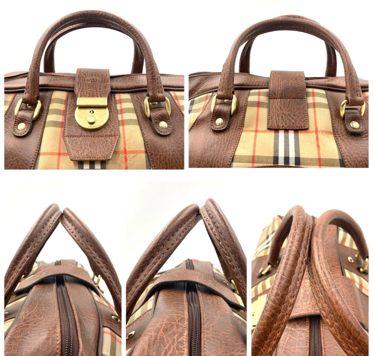 Burberry Nova Check Boston Bag Large Travel Bag Canvas Leather