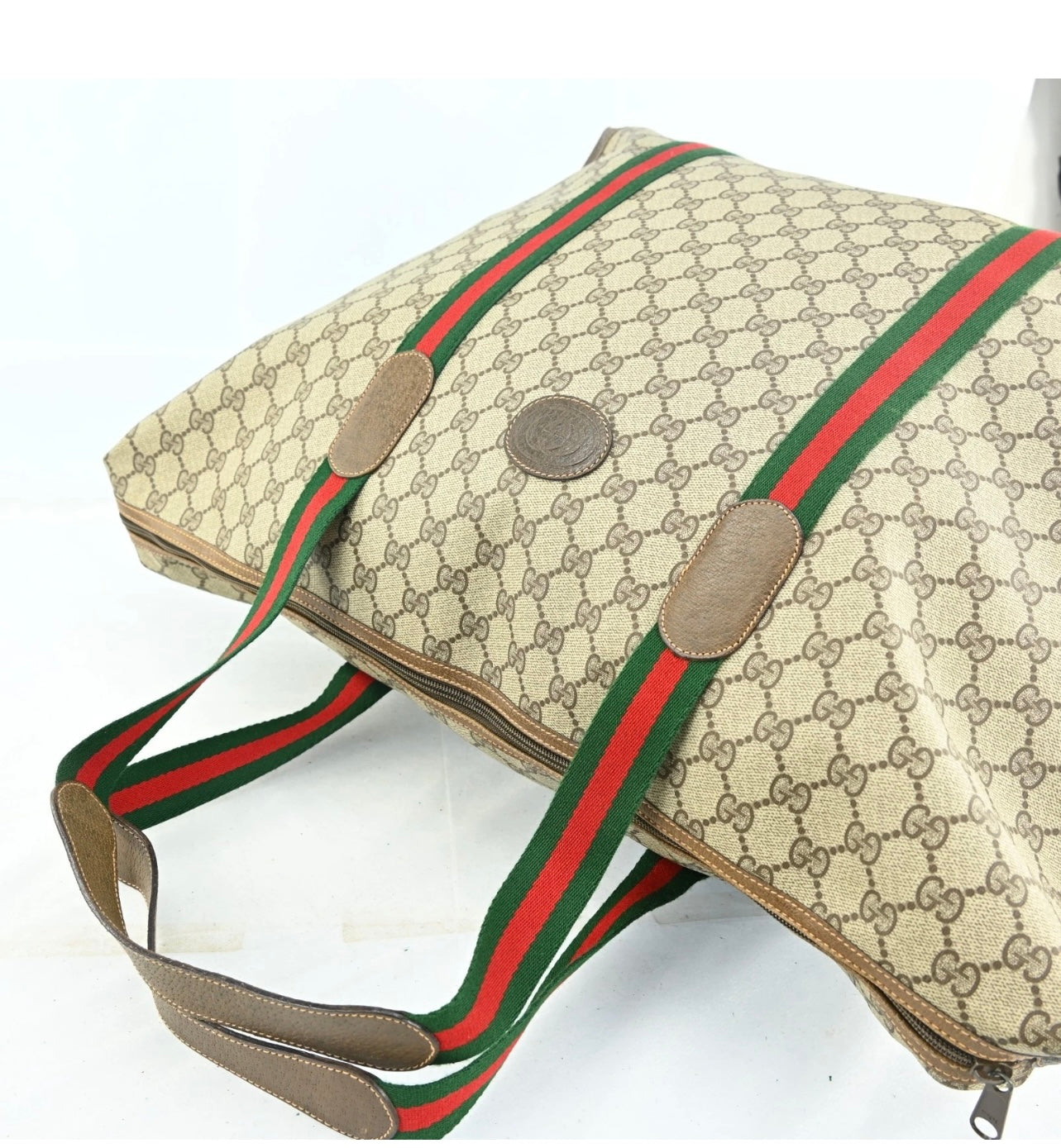 GUCCI Web Sherry Line Boston Bag PVC Leather Brown