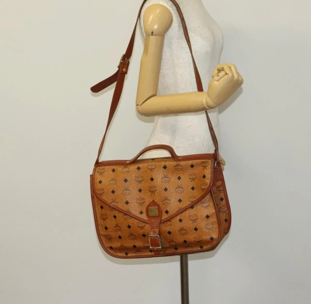 MCM Logogram Vicetos Hand Bag PVC Leather 2way Brown Gold