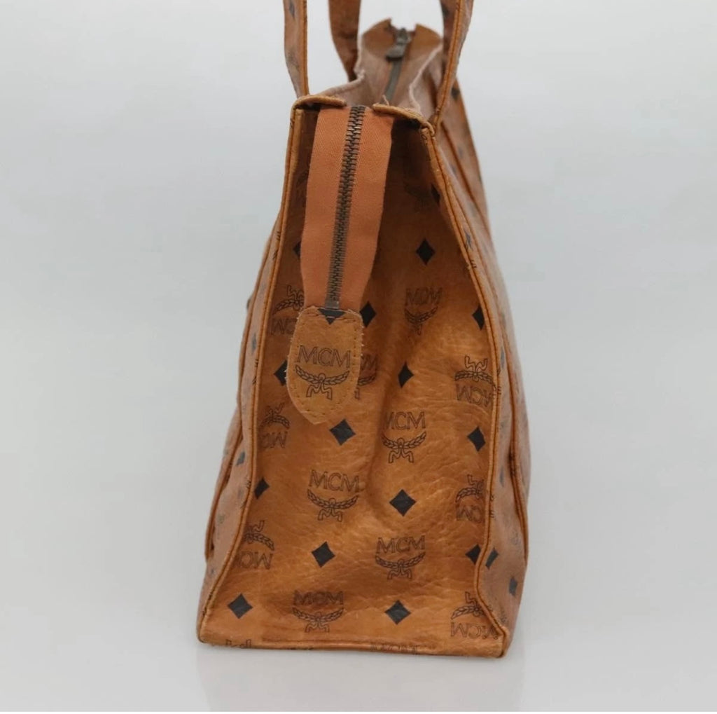 MCM Logogram Vicetos Tote Bag PVC Leather Brown Gold Authentic