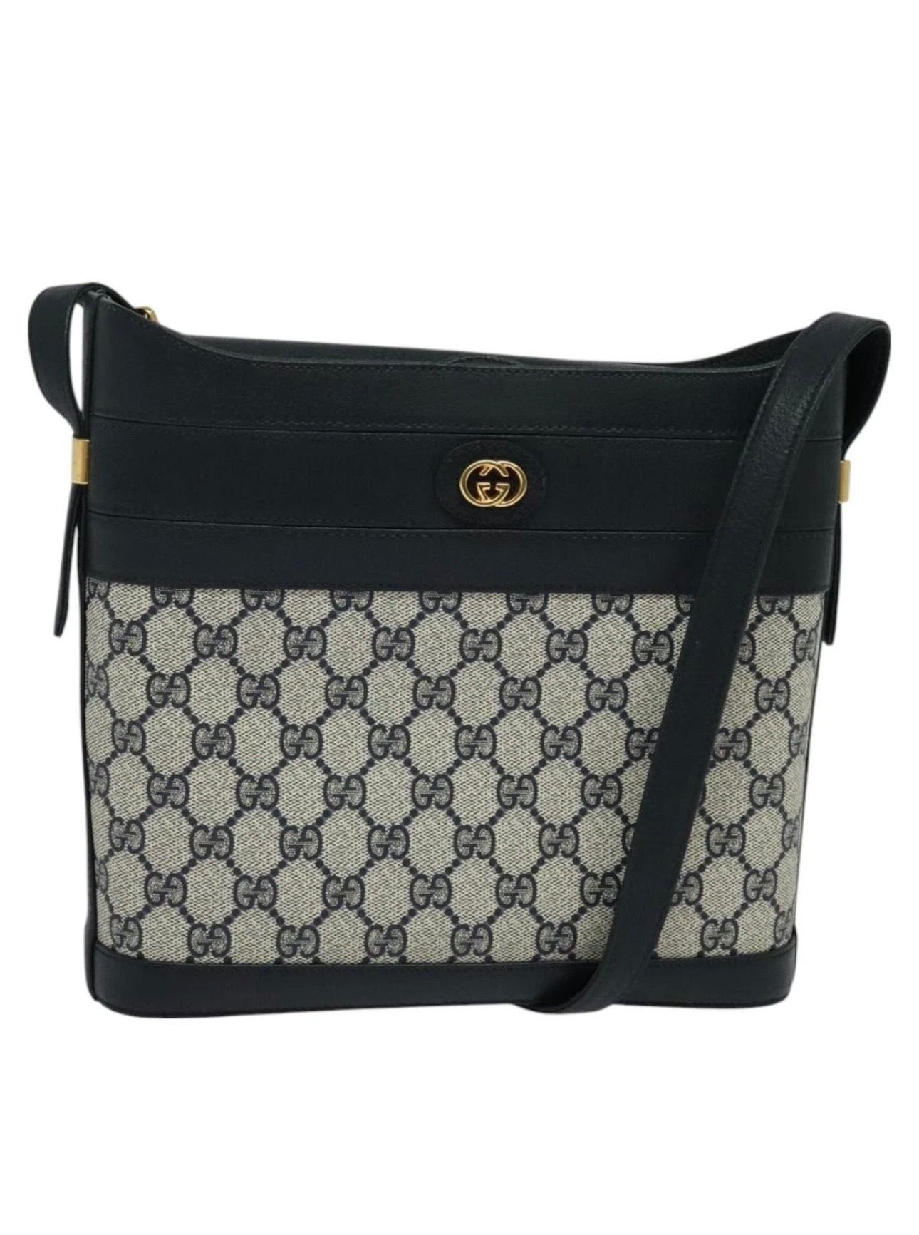 GUCCI GG Supreme Shoulder Bag PVC Navy Gold